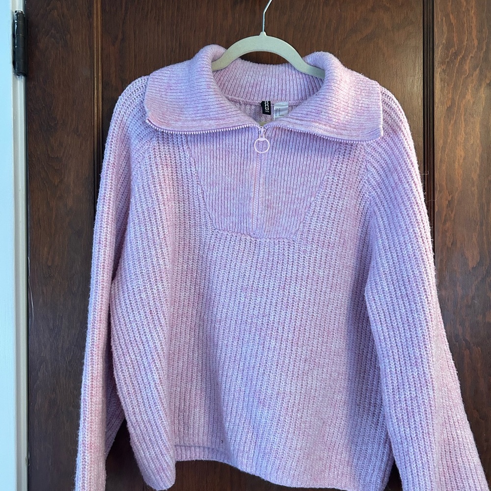 H&M Pink Ribbed Half-Zip Turtleneck Sweater